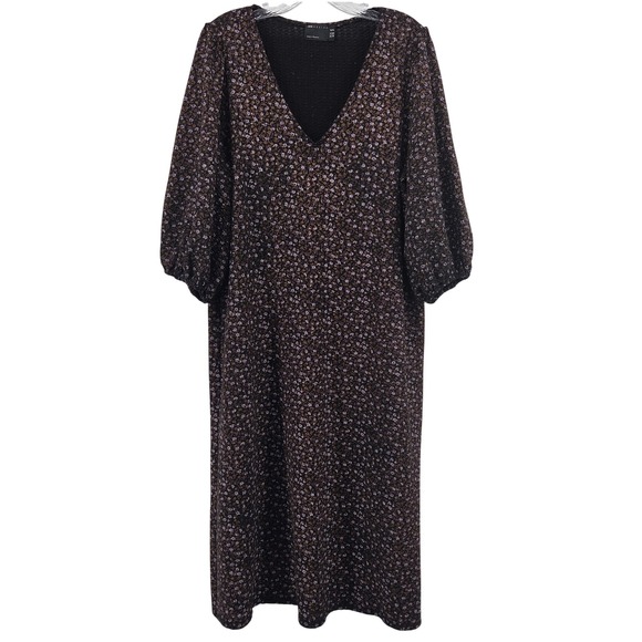 ASOS DESIGN Petite Dresses & Skirts - ASOS DESIGN Petite Midi Dress 10 Black Floral Puff Sleeve Boho Cottagecore